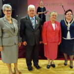 Złote gody. Na zdjęciu (od lewej): Urszula Wojtasik - Kaczmarek - przewodnicząca rady gminy, Janina i Aleksy Sufin i Monika Bolewska - wójt gminy Nagłowice / Ewa Pociejowska - Gawęda / Radio Kielce