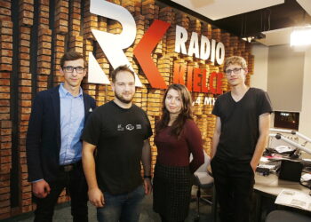 22.10.2018 Radio Kielce. Pokolenie M. Michał Kita, Marek Kantyka z Teatru Ecce Homo, Paulina Drozdowska z Teatru im. Stefana Żeromskiego i Mateusz Kaczmarczyk / Jarosław Kubalski / Radio Kielce