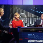 „Debaty o Kielcach”: Arkadiusz Jelonek i Artur Gierada. Na zdjęciu (od lewej): Artur Gierada - poseł PO i kandydat na prezydenta Kielc, Beata Oleś - TVP 3 Kielce i Radosław Podsiadły - Polskie Radio Kielce / Marzena Mąkosa / Radio Kielce