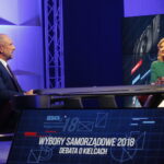 „Debaty o Kielcach”: Krzysztof Adamczyk i Artur Gierada. Na zdjęciu: Krzysztof Adamczyk - kandydat na prezydenta Kielc i  Beata Oleś - TVP 3 Kielce / Marzena Mąkosa / Radio Kielce