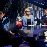„Debaty o Kielcach”: Marcin Chłodnicki i  Artur Gierada. Na zdjęciu (od lewej): Marcin Chłodnicki - kandydat na prezydenta Kielc, Beata Oleś - TVP 3 Kielce, Radosław Podsiadły - Polskie Radio Kielce / Marzena Mąkosa / Radio Kielce