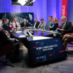 Radio Kielce i TVP3 Kielce. Debata o regionie. Kandydaci do sejmiku województwa świętokrzyskiego. Na zdjęciu (od lewej): Janusz Koza - reprezentujący komitet wyborczy PiS, Beata Oleś - TVP3 Kielce, Paweł Solarz -Radio Kielce, Tomasz Szwarc - komitet wyborczy wyborców Bezpartyjni Samorządowcy, Danuta Papaj - komitet wyborczy wyborców Projekt Świętokrzyskie Bogdana Wenty, Grzegorz Gałuszka - komitet wyborczy Polskiego Stronnictwa Ludowego, Małgorzata Zamojska - komitet wyborczy Ruch Narodowy RP, Lucjan Pietrzczyk - komitet wyborczy Koalicja Obywatelska, Magdalena Fogiel - Litwinek - komitet wyborczy Kukiz'15 / Marzena Mąkosa / Radio Kielce