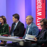Radio Kielce i TVP3 Kielce. Debata o regionie. Kandydaci do sejmiku województwa świętokrzyskiego. Na zdjęciu (od lewej): Agata Bińskowska - komitet wyborczy Polskie Stronnictwo Ludowe, Łukasz Wilczyński - komitet wyborczy Ruch Narodowy RP, Mirosław Gęborek - komitet wyborczy Koalicja Obywatelska, Marek Ciuraszkiewicz - komitet wyborczy Kukiz'15 / Marzena Mąkosa / Radio Kielce