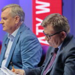 Radio Kielce i TVP3 Kielce. Debata o regionie. Kandydaci do sejmiku województwa świętokrzyskiego. Mirosław Gęborek - komitet wyborczy Koalicja Obywatelska, Marek Ciuraszkiewicz - komitet wyborczy Kukiz'15 / Marzena Mąkosa / Radio Kielce