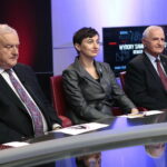 Radio Kielce i TVP3 Kielce. Debata o regionie. Kandydaci do sejmiku województwa świętokrzyskiego. Na zdjęciu (od lewej): Jerzy Jaskiernia - komitet wyborczy SLD Lewica Razem, Alicja Lisik - komitet wyborczy Partia Razem, Marek Jońca - komitet wyborczy Prawo i Sprawiedliwość / Marzena Mąkosa / Radio Kielce