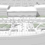 Kielce. Wizualizacje przebudowy dworca PKP, wariant B - przestrzeń reprezentacyjna placu połączona w jedną całość ze strefą przystanków / Urząd Miasta Kielce