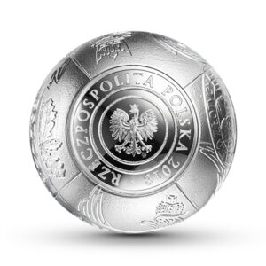 Srebrna moneta w kształcie kuli o nominale 100 złotych / NBP