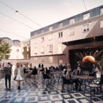 Kielce. Wizualizacja koncepcji architektonicznej Teatru im. Stefana Żeromskiego. Widok dziedzińca. / Pracownią architektoniczna WXCA