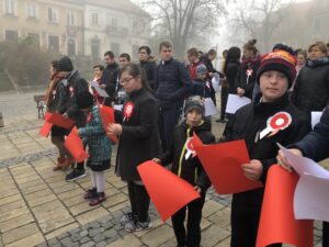 Żywa biało-czerwona flaga utworzona przez mieszkańców Sandomierza / Grażyna Szlęzak-Wójcik / Radio Kielce