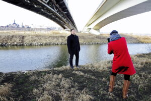 17.02.2018 Sandomierz. Most na Wiśle i poseł Marek Kwitek / Jarosław Kubalski / Radio Kielce