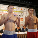 22.11.2018 Kielce. Oficjalne ważenie zawodników przed meczem bokserskim Polska - Rosja. Sergiej Iarulin i Kacper Harkawy / Jarosław Kubalski / Radio Kielce