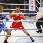 23.11.2018 Kielce. Mecz bokserski Polska - Rosja. Bartosz Gołębiewski i Aleksiej Semykin / Jarosław Kubalski / Radio Kielce