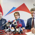 Konferencja w Świętokrzyskim Urzędzie Wojewódzkim. Na zdjęciu (od lewej):  insp. Artur Bielecki -  p.o.komendanta wojewódzkiego policji w Kielcach, Agata Wojtyszek - wojewoda świętokrzyski i Krzysztof Słoń - senator RP / Marzena Mąkosa / Radio Kielce