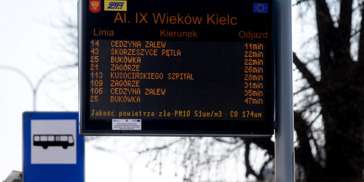 Propozycja wyglądu tablicy rozkładu jazdy autobusów z informacją dotyczącą jakości powietrza w Kielcach / Marzena Mąkosa / Radio Kielce