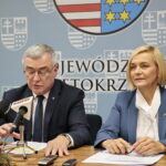 Konferencja w urzędzie marszałkowskim. Na zdjęciu (od lewej): Andrzej Bętkowski, marszałek województwa świętokrzyskiego i Renata Janik, wicemarszałek województwa świętokrzyskiego / Marzena Mąkosa / Radio Kielce