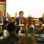 29.01.2019 Kielce. Sesja Rady Powiatu Kieleckiego. Wiceprzewodniczący Robert Kaszuba i Kamil Piasecki oraz przewodniczący Jacek Kuzia / Jarosław Kubalski / Radio Kielce