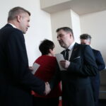 Regionalne spotkanie opłatkowe Zarządu Regionu Świętokrzyskiego NSZZ "Solidarność". Na zdjęciu (od lewej): Bogdan Wenta - prezydent Kielc i Piotr Duda - przewodniczący centrali związku "Solidarność" / Marzena Mąkosa / Radio Kielce