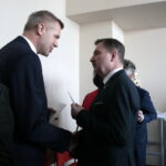 Regionalne spotkanie opłatkowe Zarządu Regionu Świętokrzyskiego NSZZ "Solidarność". Na zdjęciu (od lewej): Bogdan Wenta - prezydent Kielc i Piotr Duda - przewodniczący centrali związku "Solidarność" / Marzena Mąkosa / Radio Kielce