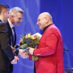 26.02.2019 Kielce. KCK. Nagrody Miasta Kielce. Włodzimierz Pawlik. Pianista i kompozytor jazzowy. Nagrodę wręczają prezydent Bogdan Wenta i przewodniczący rady miasta Kamil Suchański / Jarosław Kubalski / Radio Kielce