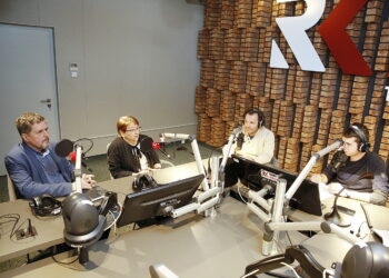 04.02.2019 Radio Kielce. Punkty Widzenia. Radny Jarosław Karyś, audytor bezpieczeństwa ruchu drogowego Ewa Sayor, przedsiębiorca Sebastian Michalski i prowadzący audycje Wiktor Dziarmaga / Jarosław Kubalski / Radio Kielce