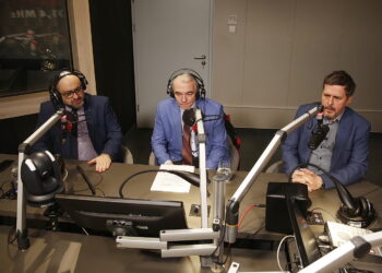 07.02.2019 Radio Kielce. Punkty Widzenia. PO dyrektora Wojewódzkiego Szpitala Zespolonego Bartosz Stemplewski, specjalista do spraw zarządzania nieruchomościami ŚCO Ryszard Mięsikowski i radny Jarosław Karyś / Jarosław Kubalski / Radio Kielce