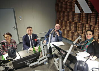 Punkty widzenia. Na zdjęciu (od lewej): Katarzyna Kitlińska - doradca energetyczny z Wojewódzkiego Funduszu Ochrony Środowiska i Gospodarki Wodnej w Kielcach, Kamil Suchański - przewodniczący Rady Miasta Kielce, prof. Marek Jóźwiak - z Katedry Ochrony i Kształtowania Środowiska Uniwersytetu Jana Kochanowskiego w Kielcach i Magdalena Sitek - Radio Kielce / Marzena Mąkosa / Radio Kielce