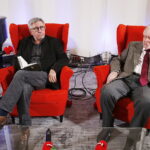 01.03.2019 Radio Kielce.Studio Gram. Aktor Jerzy Radziwiłowicz i pisarz Wiesław Myśliwski spotkali się z czytelnikami i słuchaczami w ramach promocji audiobooka "Ucho Igielne" / Jarosław Kubalski / Radio Kielce