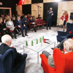 01.03.2019 Radio Kielce.Studio Gram. Pisarz Wiesław Myśliwski i aktor Jerzy Radziwiłowicz spotkali się z czytelnikami i słuchaczami w ramach promocji audiobooka "Ucho Igielne" / Jarosław Kubalski / Radio Kielce