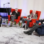 01.03.2019 Radio Kielce.Studio Gram. Pisarz Wiesław Myśliwski i aktor Jerzy Radziwiłowicz spotkali się z czytelnikami i słuchaczami w ramach promocji audiobooka "Ucho Igielne". Magdalena Smożewska - Wójcikiewicz, Jerzy Radziwiłowicz, Wiesław Myśliwski i prof. Stanisław Żak / Jarosław Kubalski / Radio Kielce