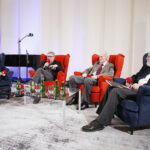 01.03.2019 Radio Kielce.Studio Gram. Pisarz Wiesław Myśliwski i aktor Jerzy Radziwiłowicz spotkali się z czytelnikami i słuchaczami w ramach promocji audiobooka "Ucho Igielne". Magdalena Smożewska - Wójcikiewicz, Jerzy Radziwiłowicz, Wiesław Myśliwski i prof. Stanisław Żak / Jarosław Kubalski / Radio Kielce