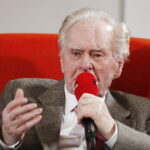 01.03.2019 Radio Kielce.Studio Gram. Pisarz Wiesław Myśliwski i aktor Jerzy Radziwiłowicz spotkali się z czytelnikami i słuchaczami w ramach promocji audiobooka "Ucho Igielne". Wiesław Myśliwski / Jarosław Kubalski / Radio Kielce