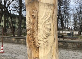 Rzeźba z pnia drzewa na cmentarzu katedralnym / Grażyna-Szlęzak-Wójcik / Radio Kielce