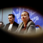 09.04.2019 Kielce. Kielecki Teatr Tańca. Konferencja prasowa nt. Festiwalu Tańca 2019. Dyrektor teatru Elżbietą Szlufik-Pańtak i Grzegorz Pańtak / Jarosław Kubalski / Radio Kielce