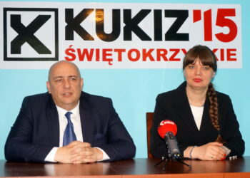 Konferencja Kukiz'15. Od lewej: Paweł Kukiz-Szczuciński i Magdalena Fogiel-Litwinek / Michał Kita / Radio Kielce