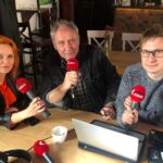 Sandomierz. Festiwalowe studio Radia Kielce. Na zdjęciu (od lewej): Grażyna Szlęzak - Wójcik, Andrzej Grabowski i Stanisław Blinstrub / Radio Kielce