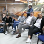 Hala Legionów. Losowanie półfinałów Ligi Mistrzów. Na zdjęciu (od lewej): Uladzislau Kulesh - rozgrywający PGE Vive, Krzysztof Lijewski - rozgrywający PGE Vive, Uros Zorman - asystent trenera, Bertus Servaas - prezes PGE Vive Kielce i Talant Dujshebaev - trener / Marzena Mąkosa / Radio Kielce