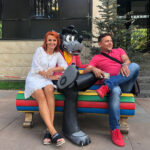 Moskwa. Bajkowe lato z Radiem Kielce. Wizyta w wytwórni Sojuzmultfilm. Na zdjęciu Grażyna Szlęzak-Wójcik oraz Robert Szumielewicz / Grażyna Szlęzak-Wójcik / Robert Szumielewicz / Radio Kielce