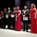 Busko. Międzynarodowy Konkurs Wokalny Bella Voce. Na zdjęciu (od lewej): Gabriela Stolińska, Jan Cieplik, Michał Bączyk, Artur Rożek, Sylwia Salamońska, Chaoran Zuo, Yana Hudzovska / Dorota Klusek / Radio Kielce