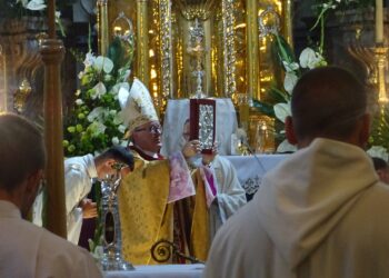 Jędrzejów. Suma odpustowa ku czci bł. Wincentego Kadłubka. Na zdjęciu: Andrzej Kaleta - biskup pomocniczy diecezji kieleckiej / Ewa Pociejowska-Gawęda / Radio Kielce