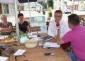Nowy Korczyn. Letni Raport Dnia. Grażyna Rasińska, Ewa Boduszek - Stowarzyszenie Korczynian Nad Nidą, Paweł Zagaja - burmistrz Nowego Korczyna i Robert Szumielewicz - Radio Kielce / Krzysztof Bujnowicz / Radio Kielce
