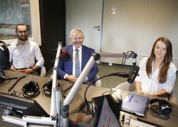 22.08.2019 Radio Kielce. Punkty Widzenia. Tomasz Zboch - pełnomocnik Prezydenta ds. Infrastruktury Rowerowej, Kazimierz Mądzik - kurator oświaty i st. sierż. Joanna Żelezik - KWP / Jarosław Kubalski / Radio Kielce