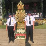 Dożynki powiatowe w Koprzywnicy. Wieniec Sandomierza prezentuje  burmistrz Marcin Marzec i przewodniczący .Rady Miasta Wojciech Czerwiec / Grażyna Szlęzak-Wojcik / Radio Kielce