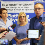 Konferencja prasowa PO. Na zdjęciu (od lewej): Marzena Okła-Drewnowicz – poseł, dr Izabela Rycerska, Artur Gierada – poseł / Wiktor Taszłow / Radio Kielce