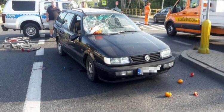 27.08.2019. Sandomierz. Samochód potrącił rowerzystę na drodze krajowej nr 77 / Policja w Sandomierzu