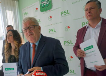 12.09.2019. Kielce. Konferencja PSL. Od lewej: Ewelina Bień, Czesław Siekierski i Grzegorz Gałuszka / Michał Kita / Radio Kielce