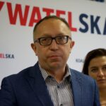 24.09.2019. Kielce. Konferencja KO - niszczenie i kradzież materiałów wyborczych. Na zdjęciu: Artur Gierada - poseł PO i Izabela Buszewicz / Piotr Kwaśniewski / Radio Kielce