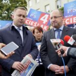 30.09.2019. Kielce. Konferencja prasowa posła Michała Cieślaka i europosła Adama Bielana. Na zdjęciu (od lewej): Michał Cieślak - poseł i Adam Bielan - europoseł / Piotr Kwaśniewski / Radio Kielce