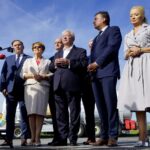 Występa. 06.09.2019. Cysterna wstydu w Świętokrzyskiem. Na zdjęciu (od lewej): Marek Kwitek - poseł PiS, Maria Zuba - poseł PiS, Paweł Wawrzyk - wiceminister spraw zagranicznych, Krzysztof Lipiec - prezes świętokrzyskiego PiS, Sylwester Chruszcz - poseł PiS i Agnieszka Kuś - radna powiatu starachowickiego / Piotr Kwaśniewski / Radio Kielce