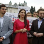 02.09.2019 Kielce. Konferencja prasowa PiS na Placu Artystów.  Maksymilian Ślusarczyk, Patrycja Iwańska- Bęben, Bartłomiej Orzeł / Jarosław Kubalski / Radio Kielce