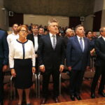 02.09.2019 Rudki. Uroczystości w 80. rocznicę wybuchu II wojny światowej. Członek Zarządu Powiatu Kieleckiego Stefan Bąk, poseł Maria Zuba, senator Krzysztof Słoń, poseł Andrzej Kryj i wójt gminy Nowa Słupia Andrzej Gąsior / Jarosław Kubalski / Radio Kielce